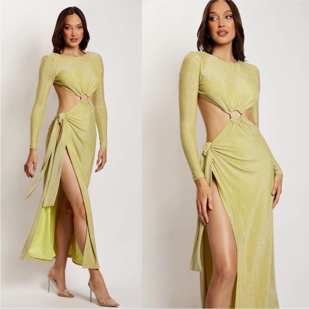 Meshki Women's Green and Yellow Dress